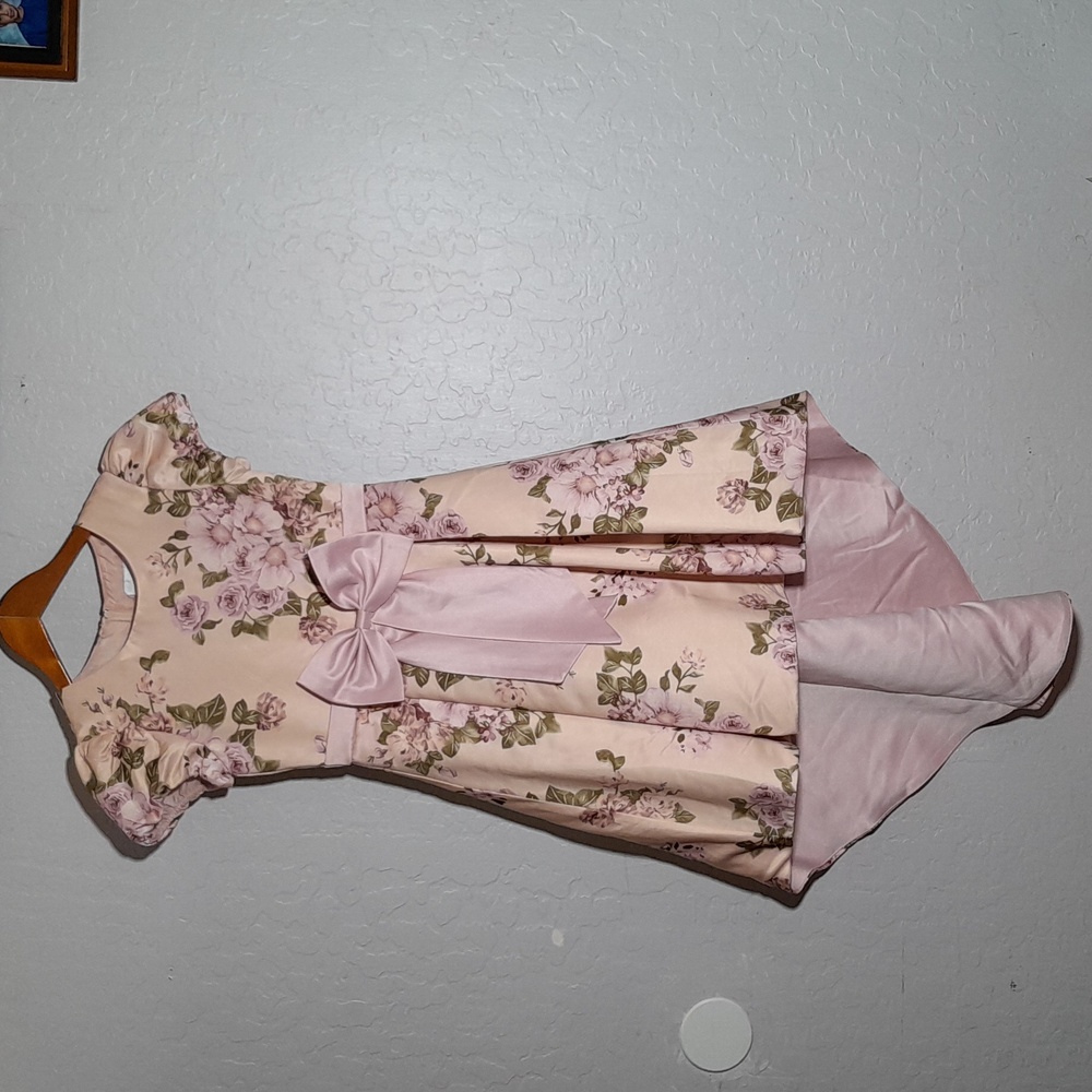 RARE EDITIONS 8 Pink Floral Asymmetrical Bown Detail Special Occasion Dress